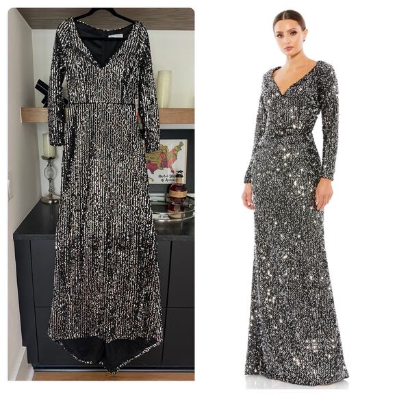 NEW Ieena for Mac Duggal Long Sleeve Sequined Gown (Style Number 26445) - Picture 1 of 8
